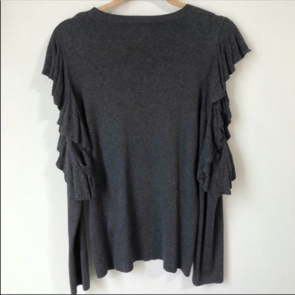 Max Studio Grey Gray Ruffled Cold Shoulder Sweater - Picture 5 of 6